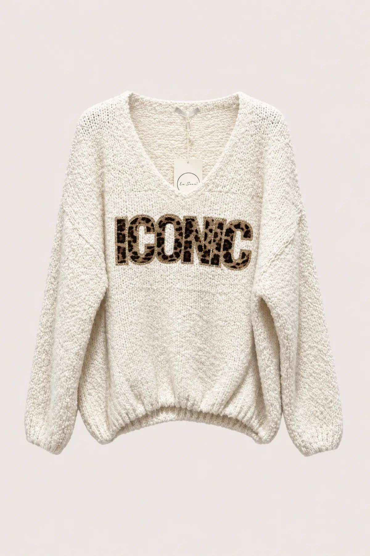 Pull ecru effet bouclette ICONIC léopard