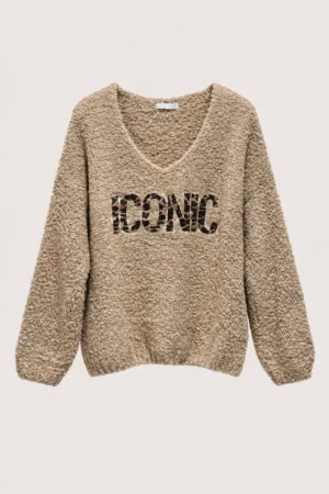 Pull camel effet bouclette ICONIC léopard