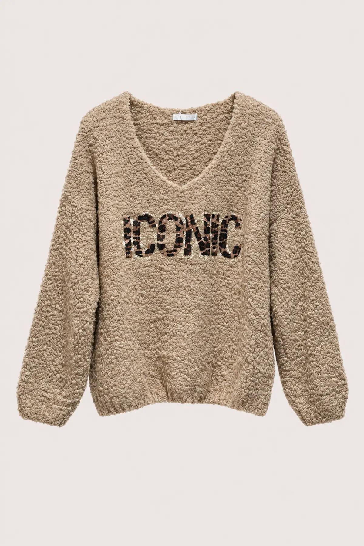 Pull camel effet bouclette ICONIC léopard