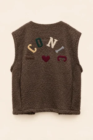 Gilet sans manches marron effet bouclette ICONIC