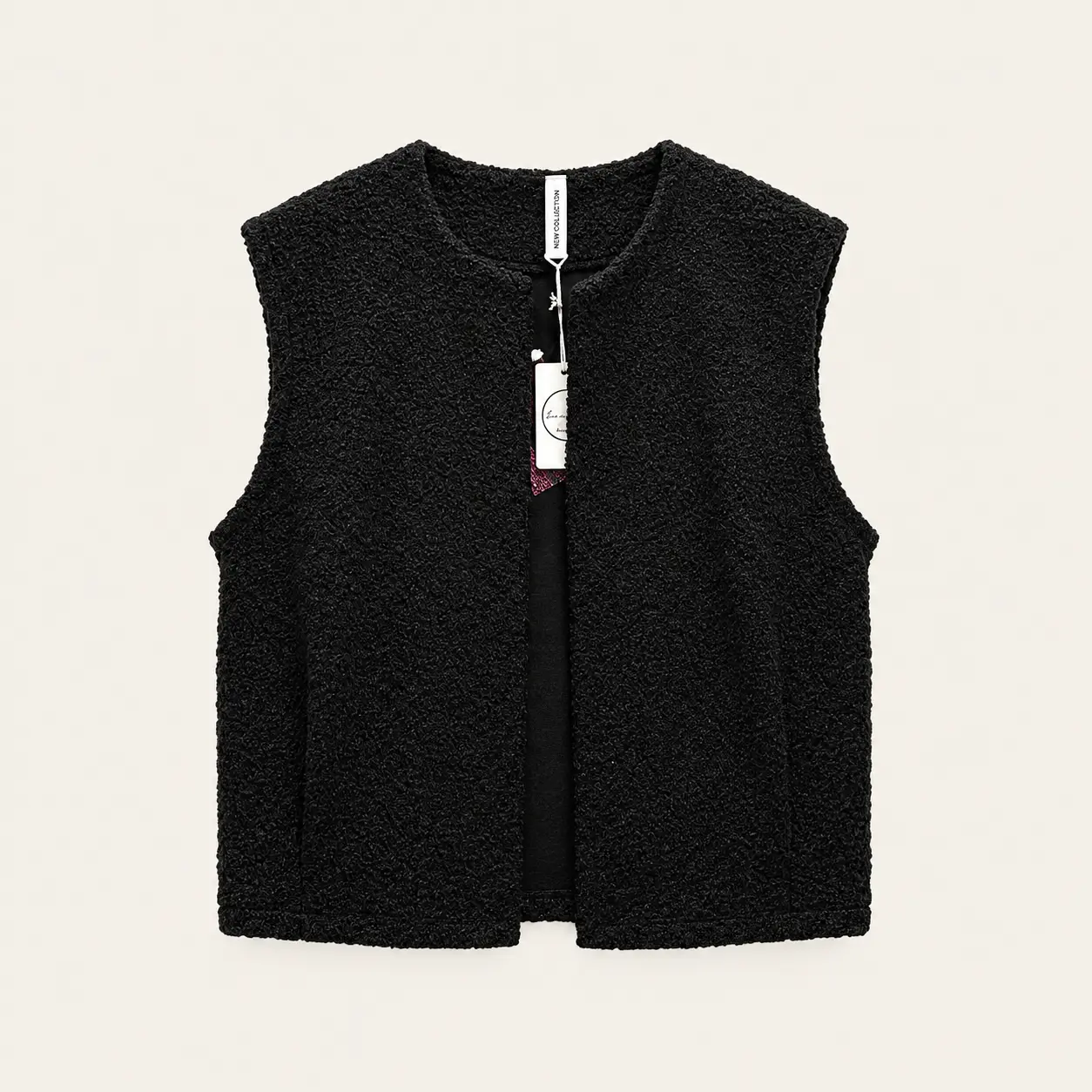 Gilet sans manches noir effet bouclette ICONIC – Image 2