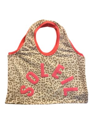 Sac cabas léopard beige “SOLEIL” – détails corail